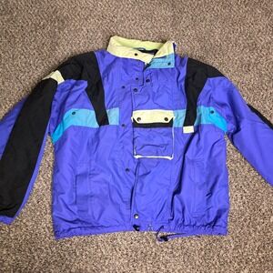 Inside Edge Mens Large Vintage 90s Colorblock Ski Jacket Purple Teal Neon L